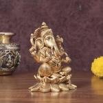 Pure Brass Ganesha & Lakshmi Idol Set | 5.5" x 3" x 3" Divine Murti | 3 kg Traditional Temple Art | Handcrafted Religious Sculpture | Prosperity Set | Jaipurio